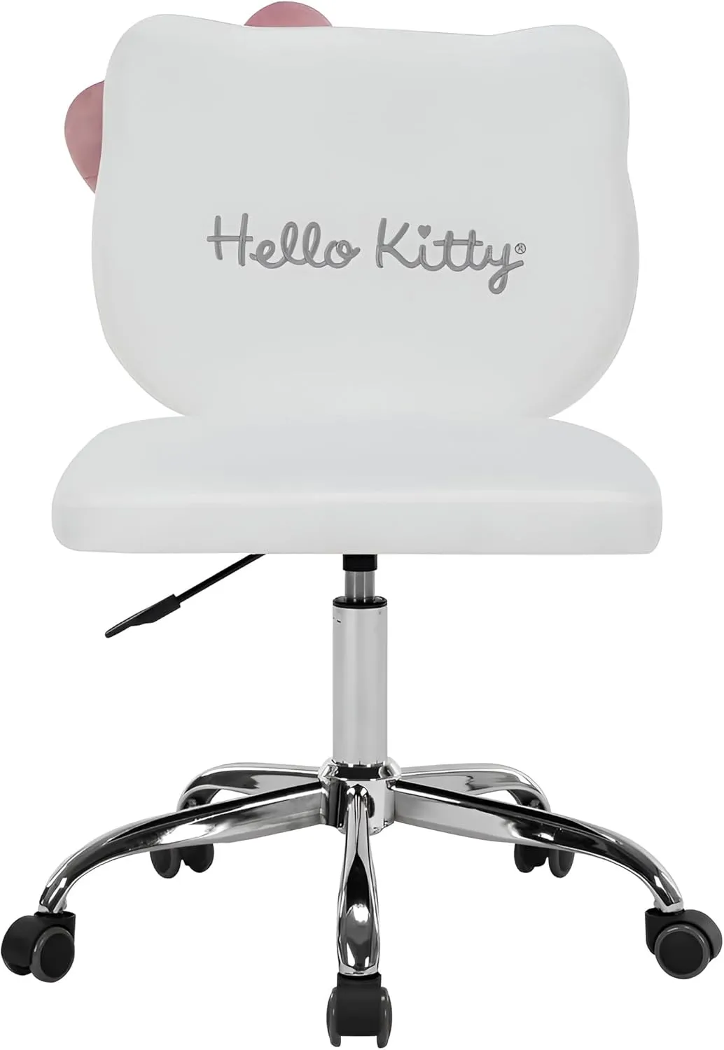 Impressions Vanity Hello Kitty Kawaii Swivel Vanity Chair for Makeup Room, Adjustable Height Desk Chair with Wheels Rolling, Comfy Foam Back (White)