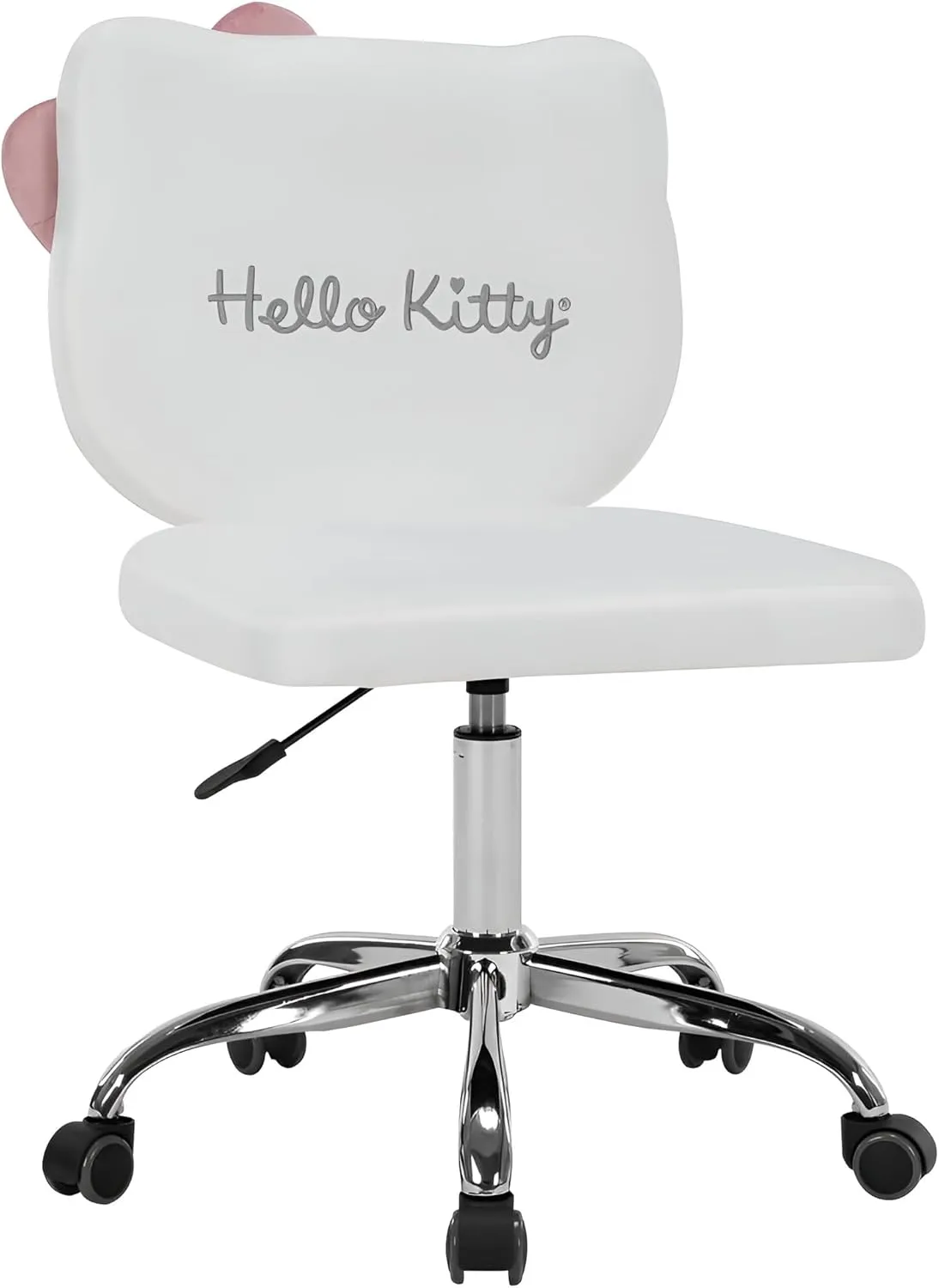 Impressions Vanity Hello Kitty Kawaii Swivel Vanity Chair for Makeup Room, Adjustable Height Desk Chair with Wheels Rolling, Comfy Foam Back (White)