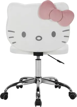 Impressions Vanity Hello Kitty Kawaii Swivel Vanity Chair for Makeup Room, Adjustable Height Desk Chair with Wheels Rolling, Comfy Foam Back (White)