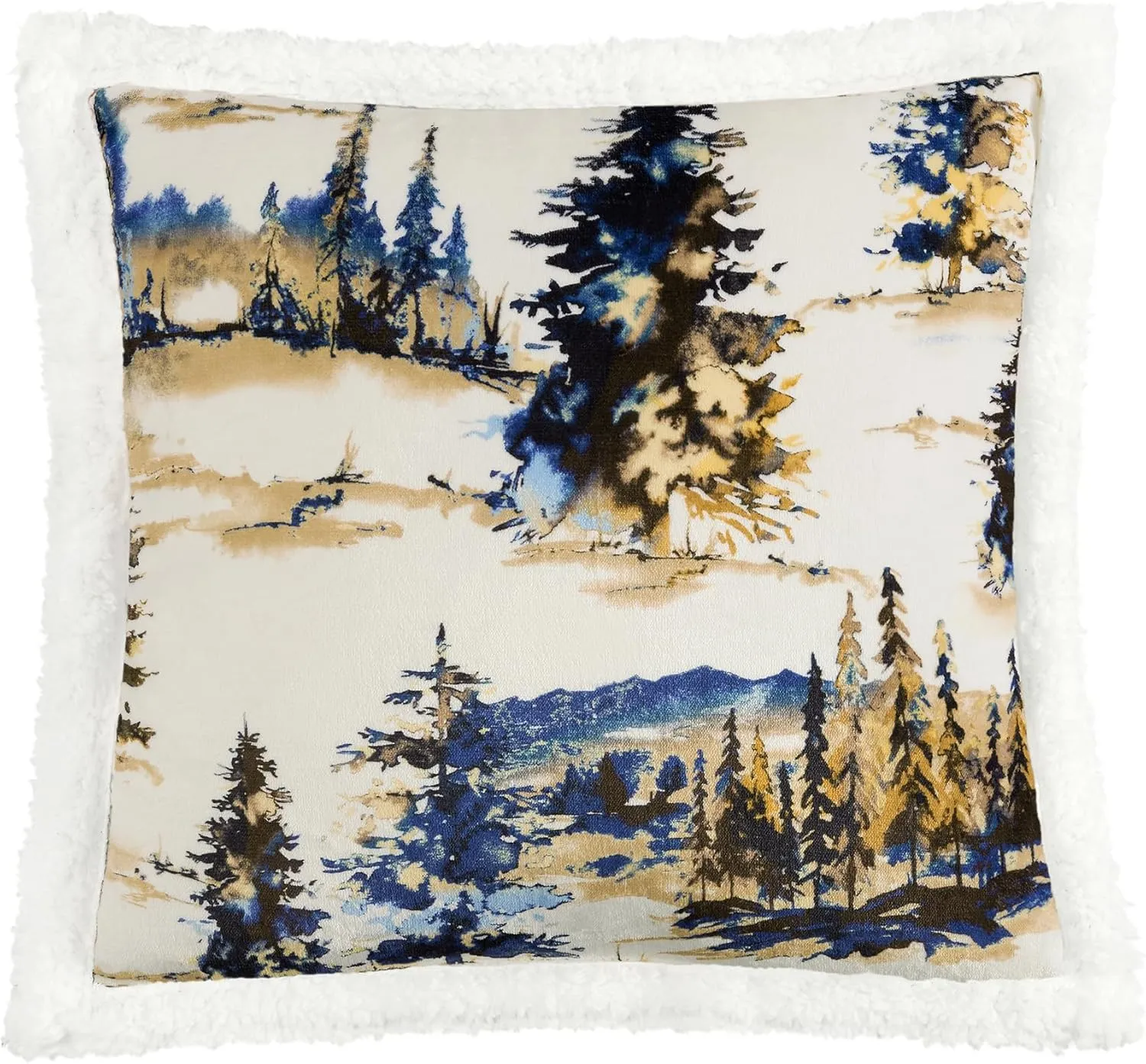 Indigo Hill by HiEnd Accents Acadia Sherpa 3 Piece Sherpa Throw Blanket Set, Forest Pine Trees Mountain Print Fleece Throw Set, Western Cabin Lodge Style, 1 Throw and 2 Pillows