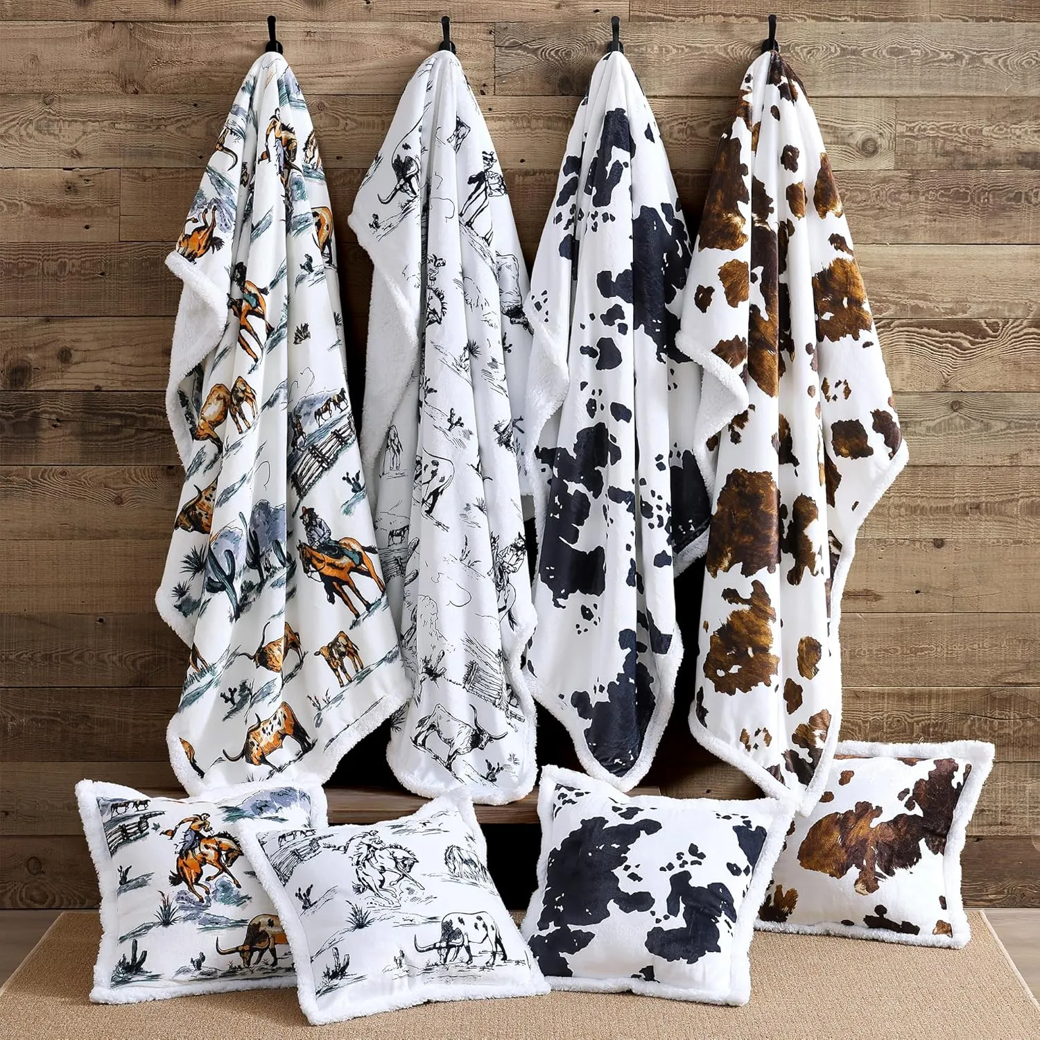 Indigo Hill by HiEnd Accents Acadia Sherpa 3 Piece Sherpa Throw Blanket Set, Forest Pine Trees Mountain Print Fleece Throw Set, Western Cabin Lodge Style, 1 Throw and 2 Pillows