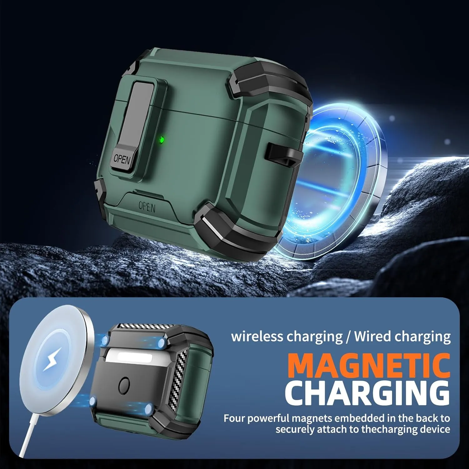 Inesore Compatible with AirPods Pro 2nd/1st Generation Case Cover with Phone Stand & Cleaning Kit,Compatible with Magsafe,Magnetic Automatic Lock for for iPod Pro Charging Case(USB-C/Lightning Cable)