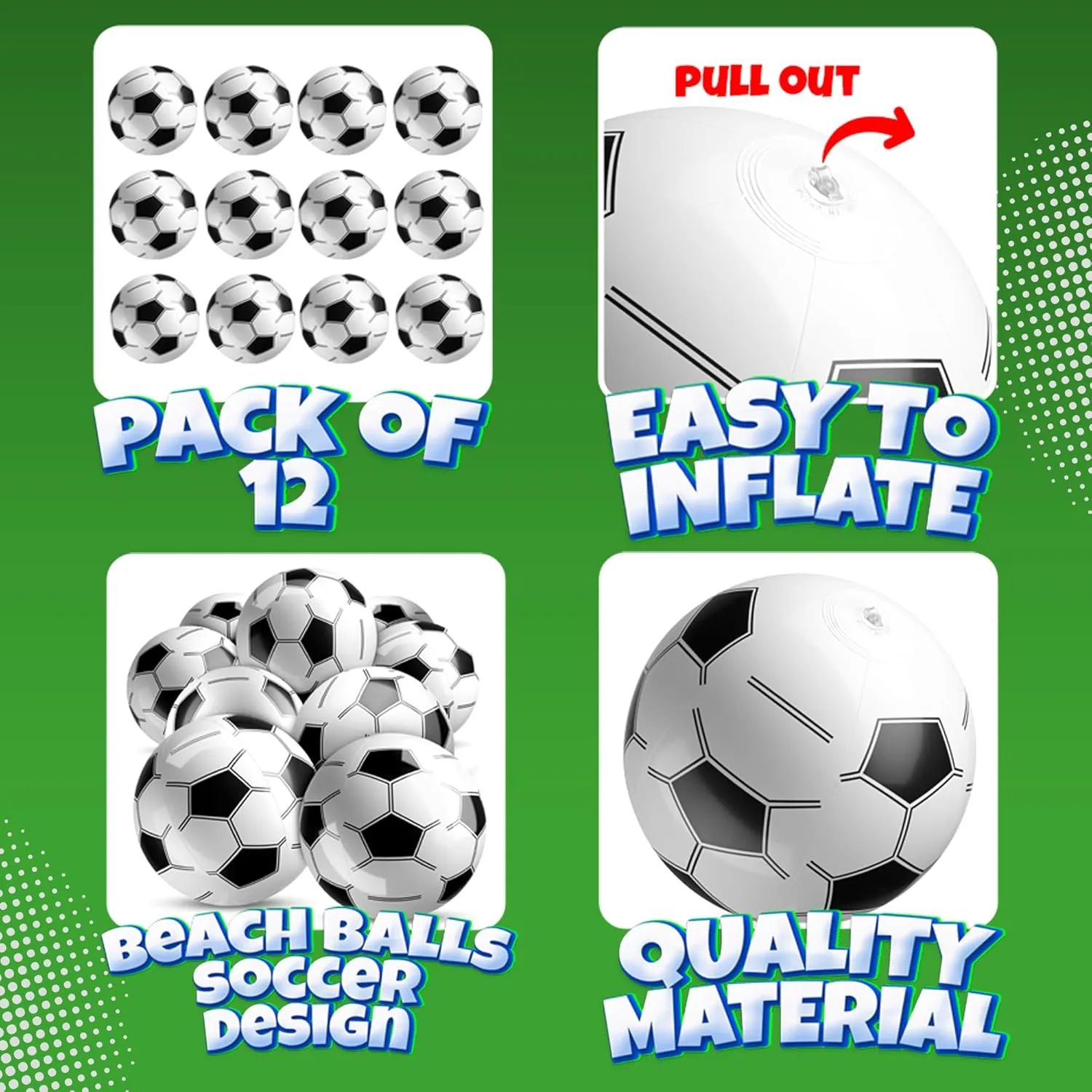 Inflatable Soccer Balls (Pack of 12) 16-inch, Beach Balls Bulk for Beach Toys & Soccer Birthday Party Decorations & Party Favors for Kids, Goodie Bags Stuffers