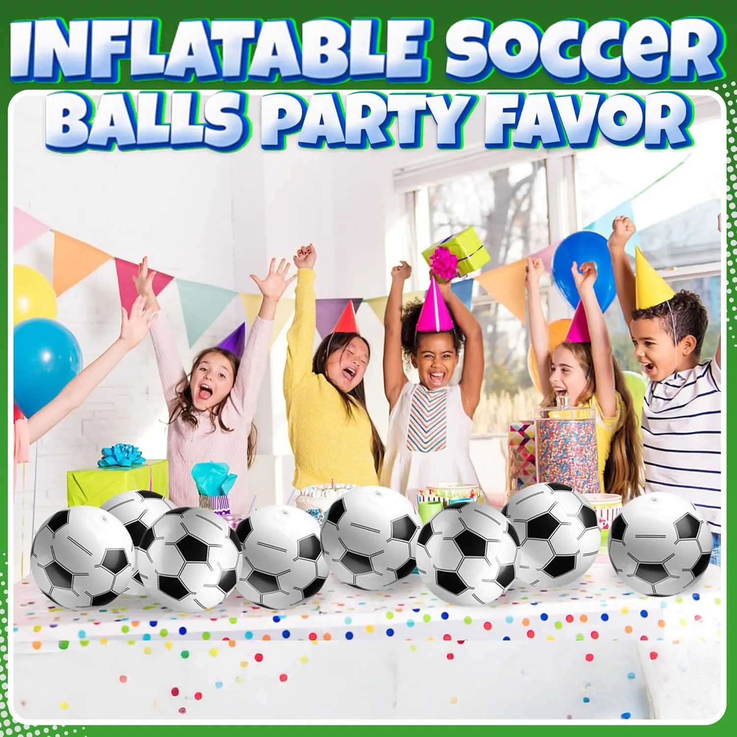 Inflatable Soccer Balls (Pack of 12) 16-inch, Beach Balls Bulk for Beach Toys & Soccer Birthday Party Decorations & Party Favors for Kids, Goodie Bags Stuffers