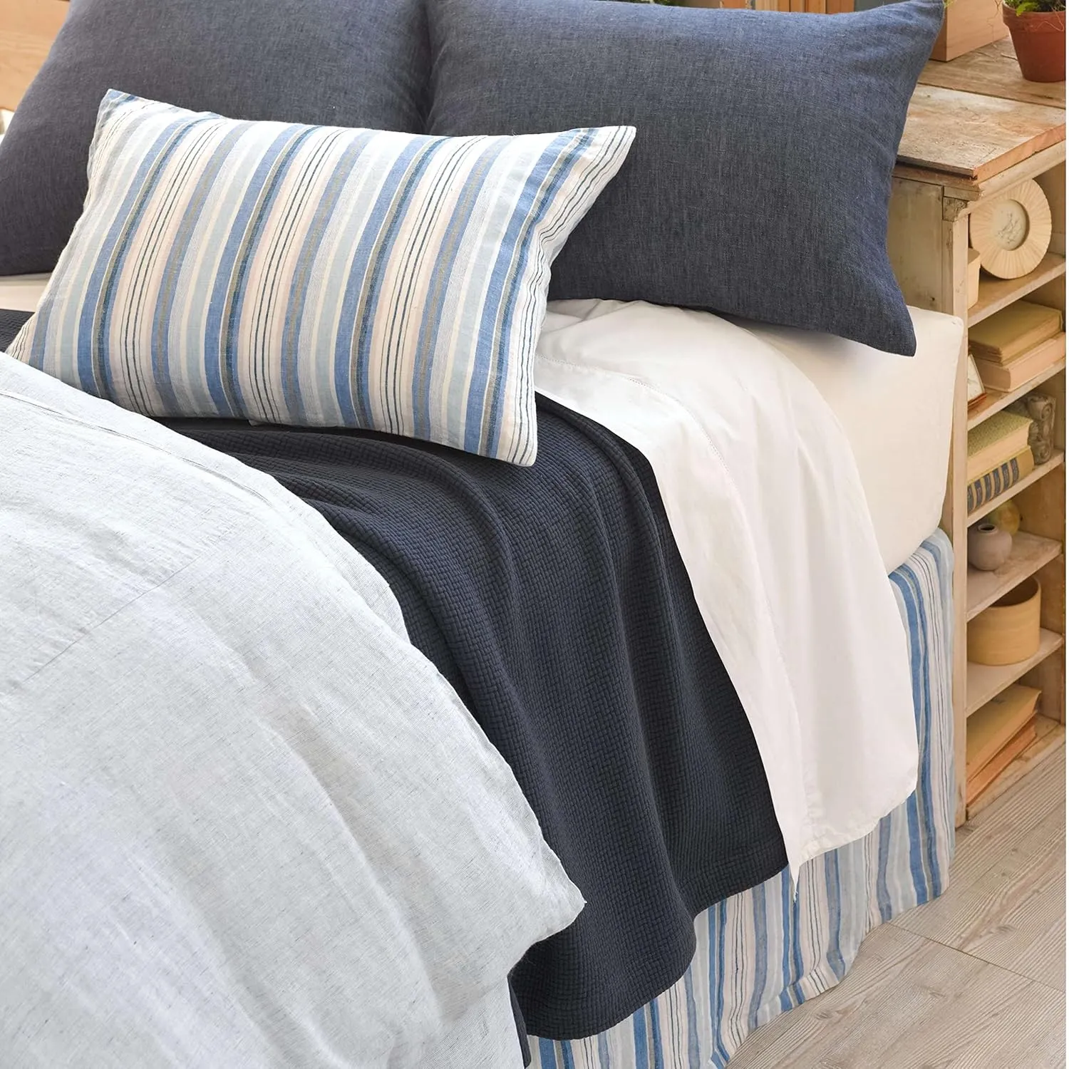 Interlaken Ink Matelasse Coverlet, Queen Size, Blue Solid Pattern