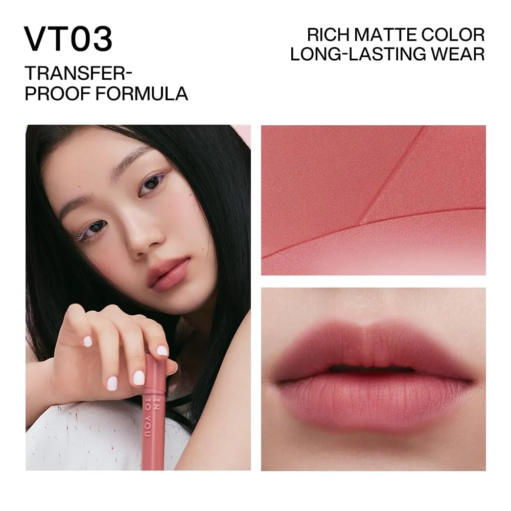 INTO YOU Velvet Matte Liquid Lipstick, Long-lasting Transfer-proof Lip Velvet Stain, Non-Sticky Waterproof Lip Tint, Smooth Silky Smudge-proof Lip Gloss, Full Coverage, for Women Makeup, VT03