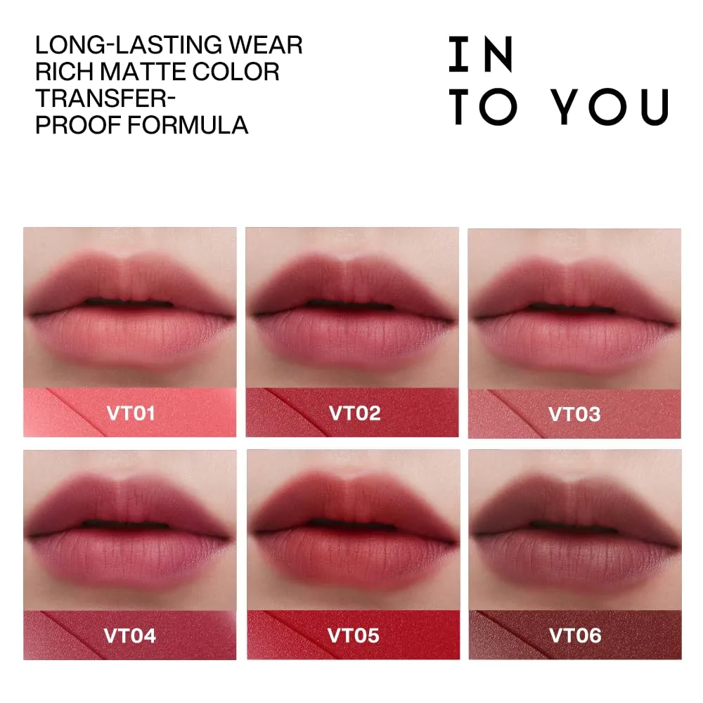 INTO YOU Velvet Matte Liquid Lipstick, Long-lasting Transfer-proof Lip Velvet Stain, Non-Sticky Waterproof Lip Tint, Smooth Silky Smudge-proof Lip Gloss, Full Coverage, for Women Makeup, VT06