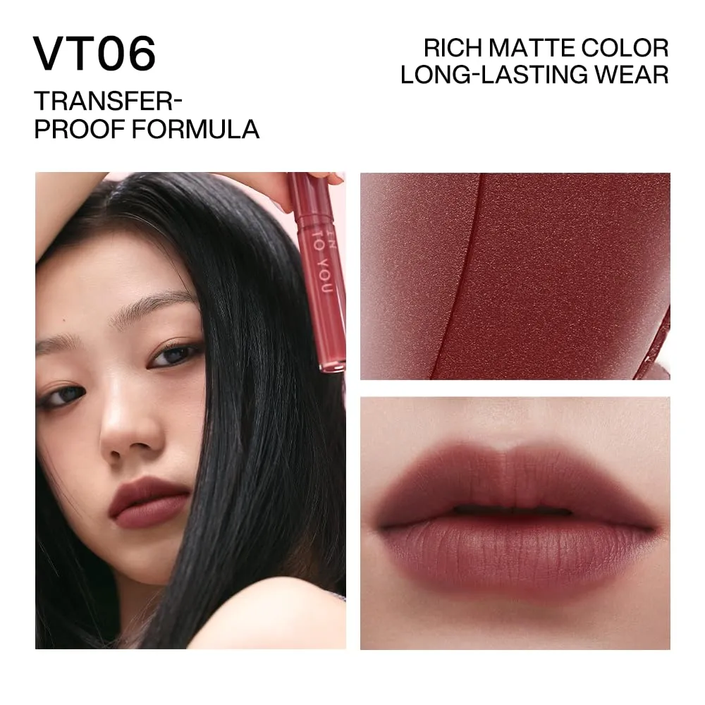 INTO YOU Velvet Matte Liquid Lipstick, Long-lasting Transfer-proof Lip Velvet Stain, Non-Sticky Waterproof Lip Tint, Smooth Silky Smudge-proof Lip Gloss, Full Coverage, for Women Makeup, VT06