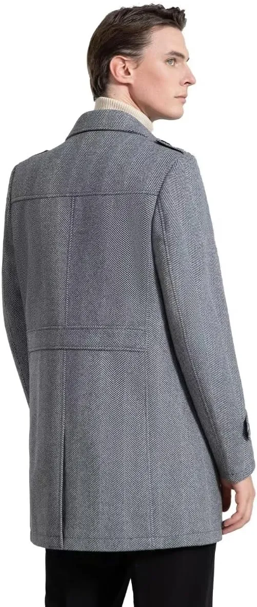 INVACHI Mens Wool Blend Coat Warm Winter Trench Coat Mid-Length Overcoat Classic Outwear with Notched Collar