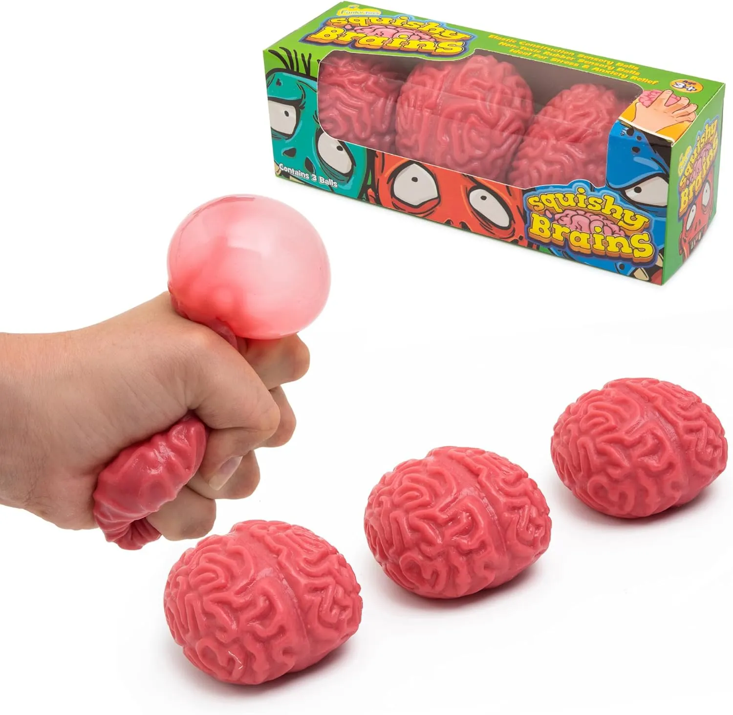 IPIDIPI TOYS Squishy Brain Fidget Splat Balls – Sticky Sensory Fun for Kids, Goodie Bag Stuffers, Fun Squeeze Clasroom and Birthday Party Favors – Brain Shaped Squishy Toys, Pack of 3