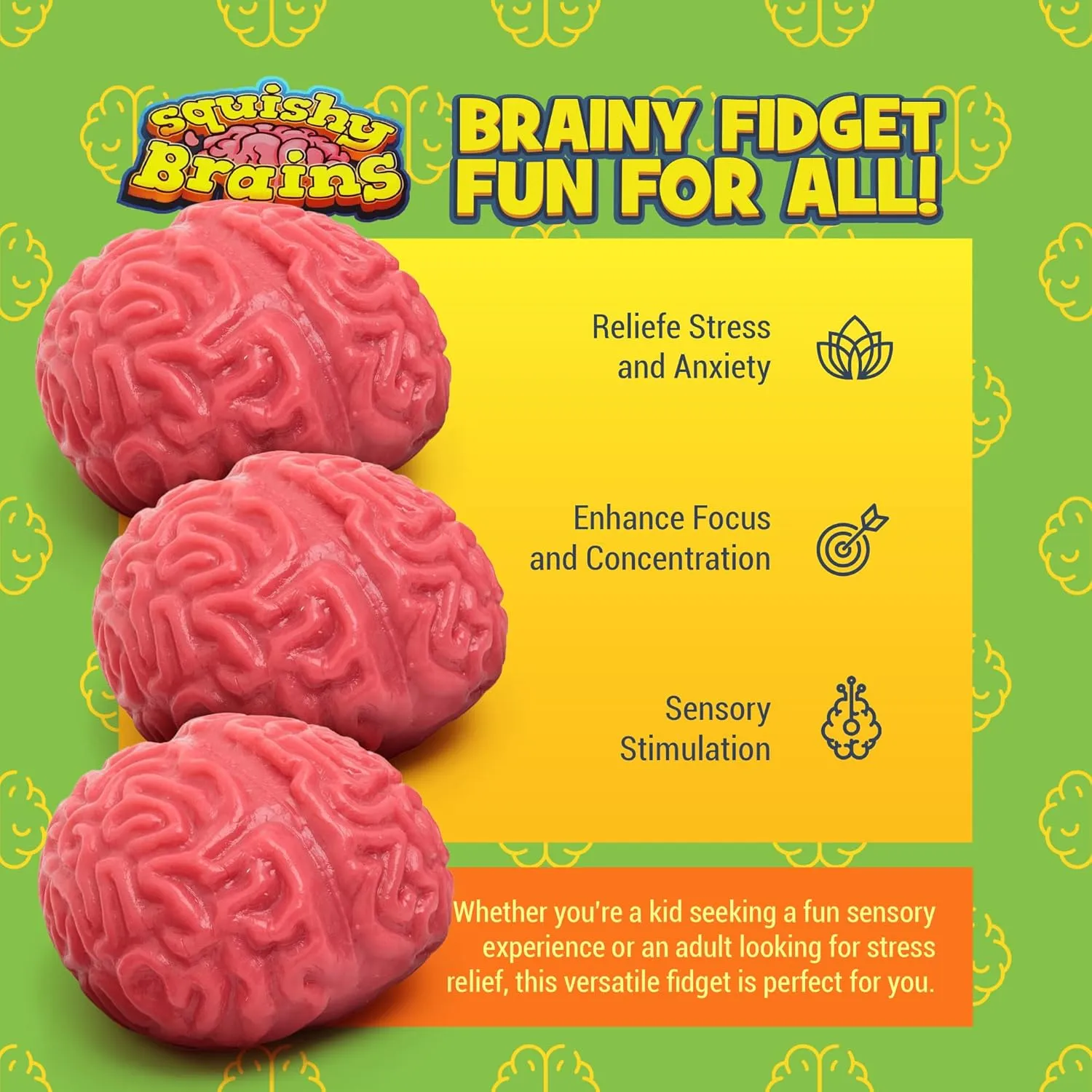IPIDIPI TOYS Squishy Brain Fidget Splat Balls – Sticky Sensory Fun for Kids, Goodie Bag Stuffers, Fun Squeeze Clasroom and Birthday Party Favors – Brain Shaped Squishy Toys, Pack of 3