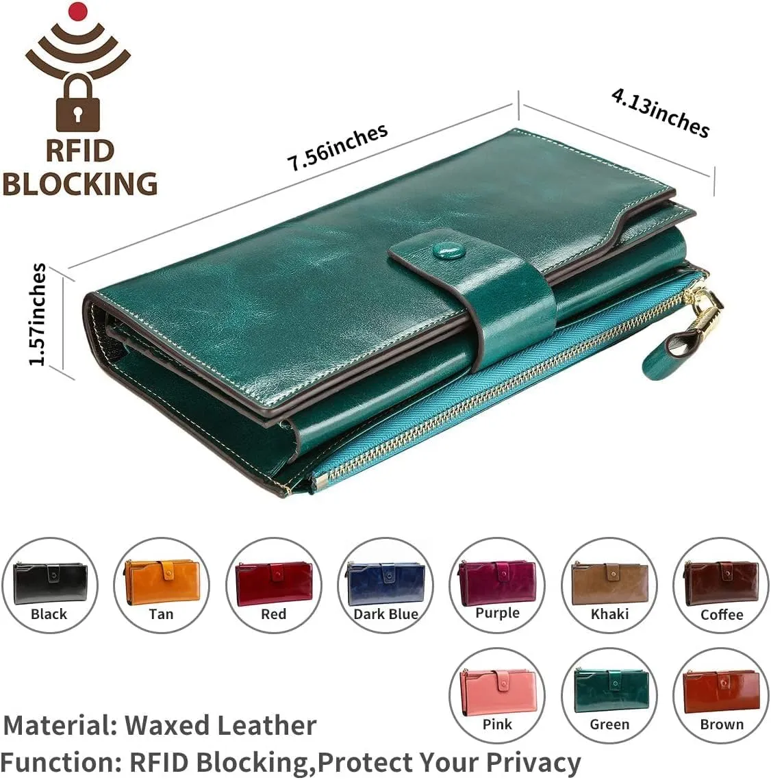 Itslife Women's RFID Blocking Large Capacity Luxury Wax Genuine Leather Clutch Wallet Ladies Card holder