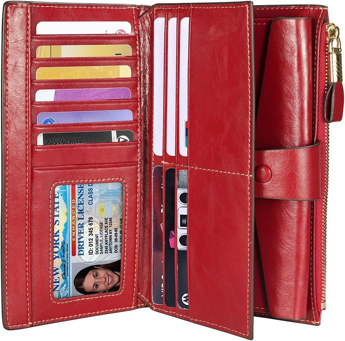 Itslife Womens Wallet RFID Blocking Large Capacity Luxury Wax Genuine Leather Wallets Clutch Wallet Ladies Card holder, Red