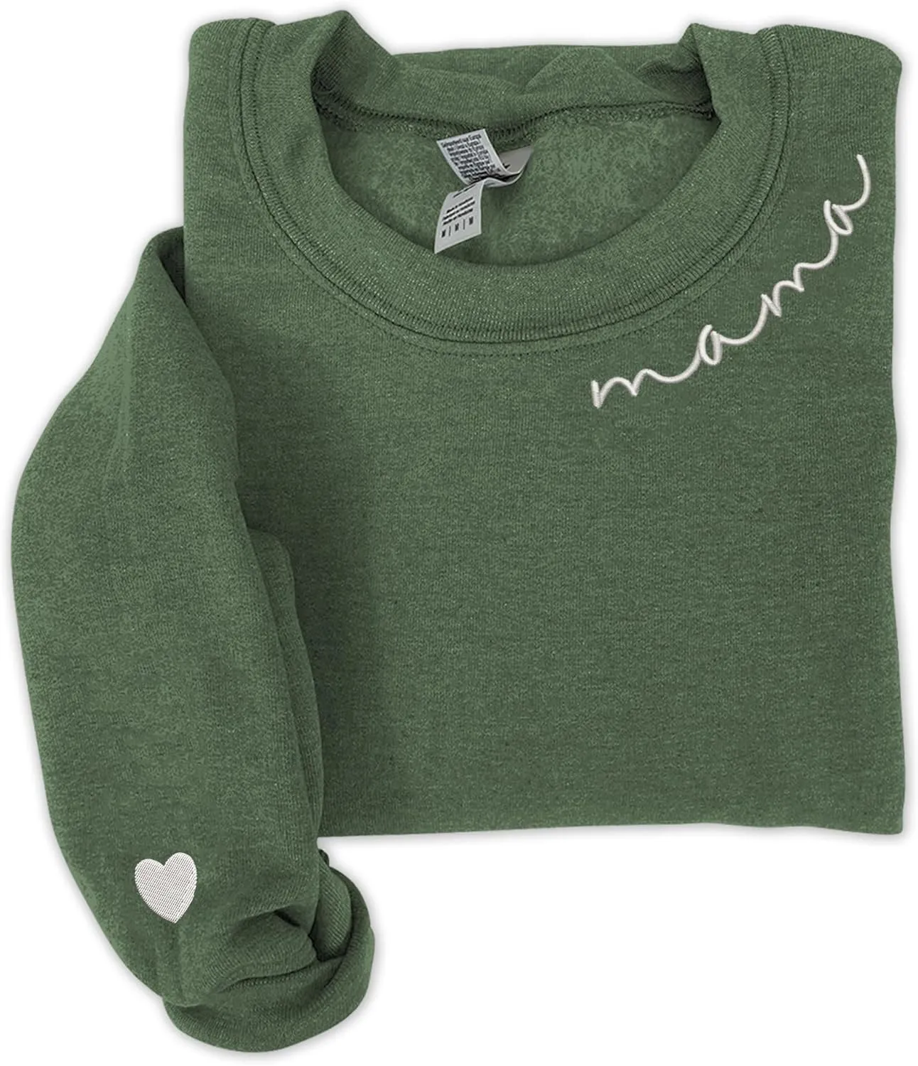 IZI POD - Mom Mama Embroidered Crewneck Sweatshirt Heart On The Sleeve For Women -Gifts For Mom Birthday Mother Day Christmas