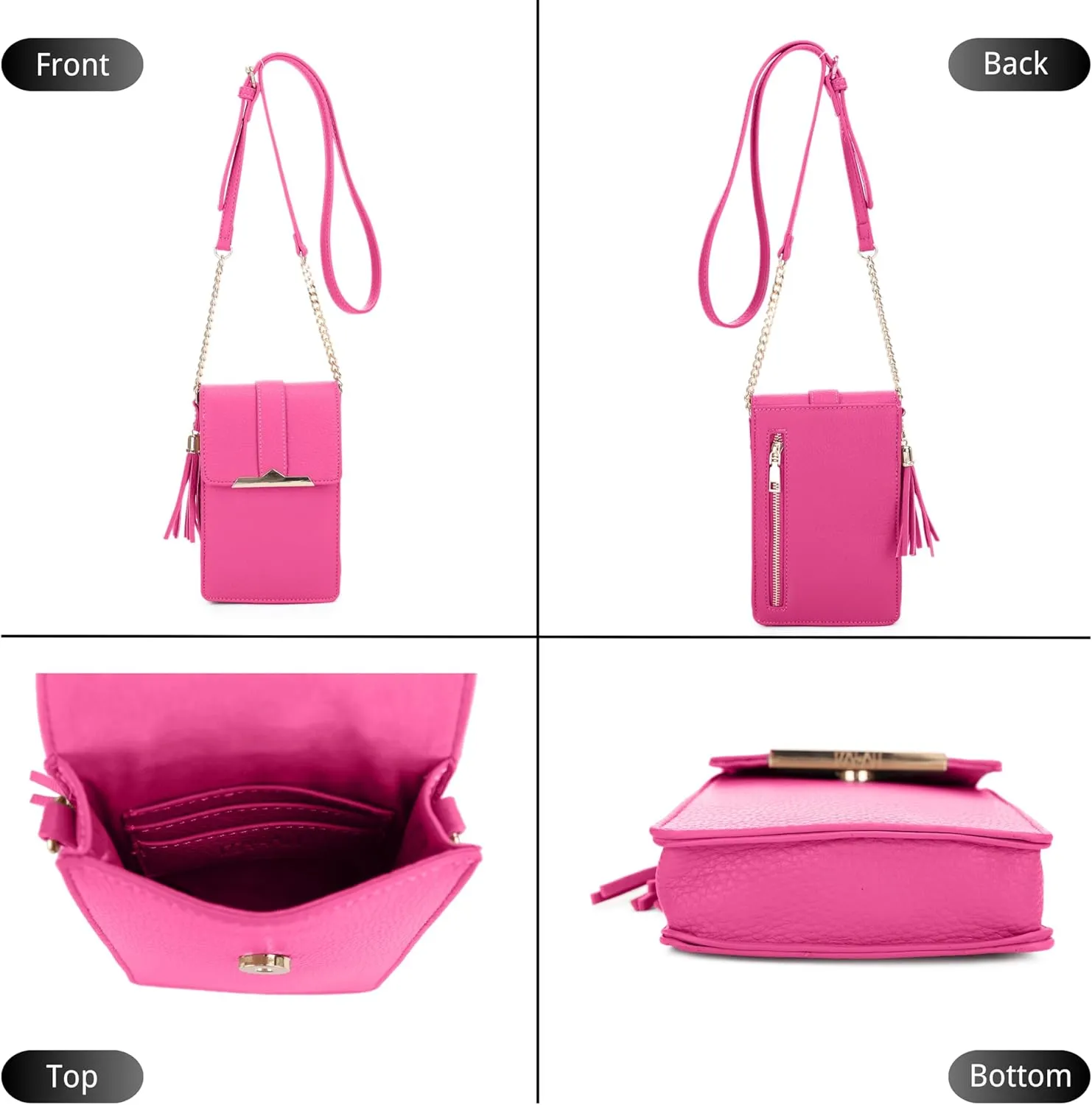 Izzy & Ali Compact Phone Crossbody Bag, Rectangular, Tassel Accent, Adjustable Chain Strap, Magnetic Flap Closure