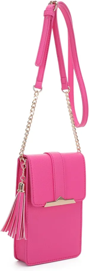 Izzy & Ali Compact Phone Crossbody Bag, Rectangular, Tassel Accent, Adjustable Chain Strap, Magnetic Flap Closure
