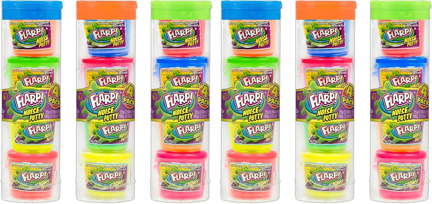 JA-RU Mini Flarp Noise Putty Fidget Toy (6 Tubes with 24 Mini Flarps) 4 Mini Putty per Pack. Stress Relief Toy, Bulk Slime Party Favors for Kids Stocking Stuffer. Plus Bouncy Ball 336-6p