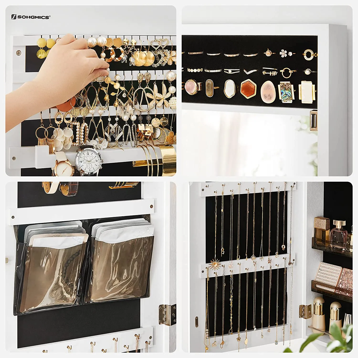 Jewellery Cabinet With Frameless Mirror - White