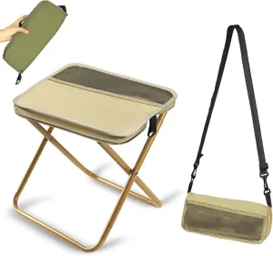 Jfxgjuv Foldable Backpack Stool, Mountaineering and Hiking Portable Stool, Portable Mini Outdoor Camping Folding Seat with Adjustable Shoulder Strap for Camping, Fishing, Hiking, Picnics (Khaki)