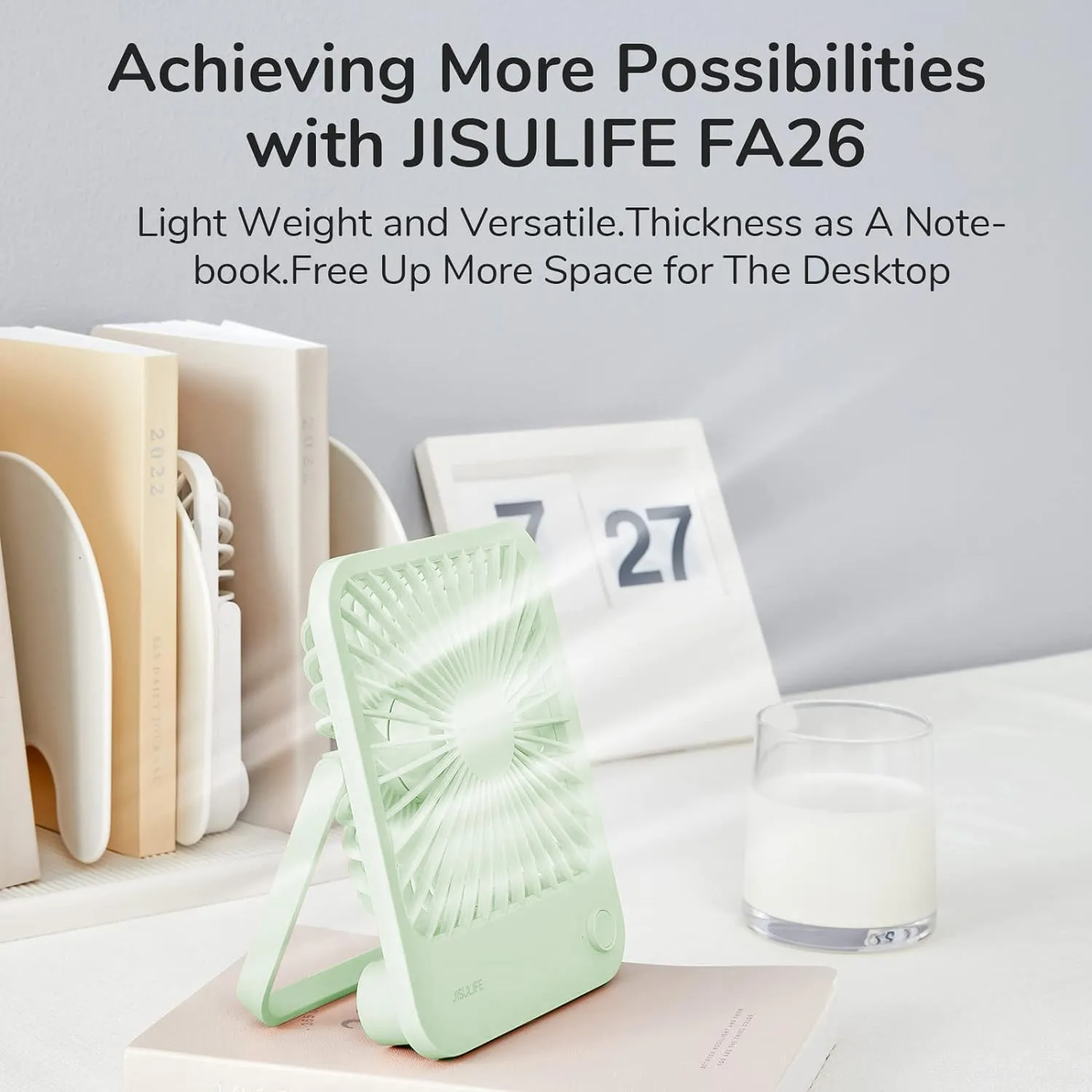 JISULIFE Desk Fan Battery Rechargeable, 4500mAh 180°Foldable Portable Personal Fan, 4 Speeds Adjustable Long Battery-life for Home Office Travel Outdoor Gifts for Women Men-Green