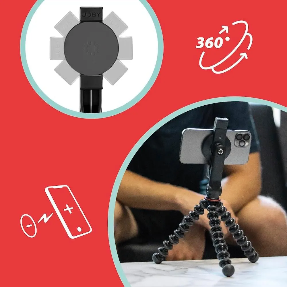 JOBY GripTight GorillaPod Phone Holder Pour MagSafe Super Fast and Complete Vlogging Solution, Mobile Phone Stand, Desk Accessories, Compatible with iPhone 12, 13 and 14