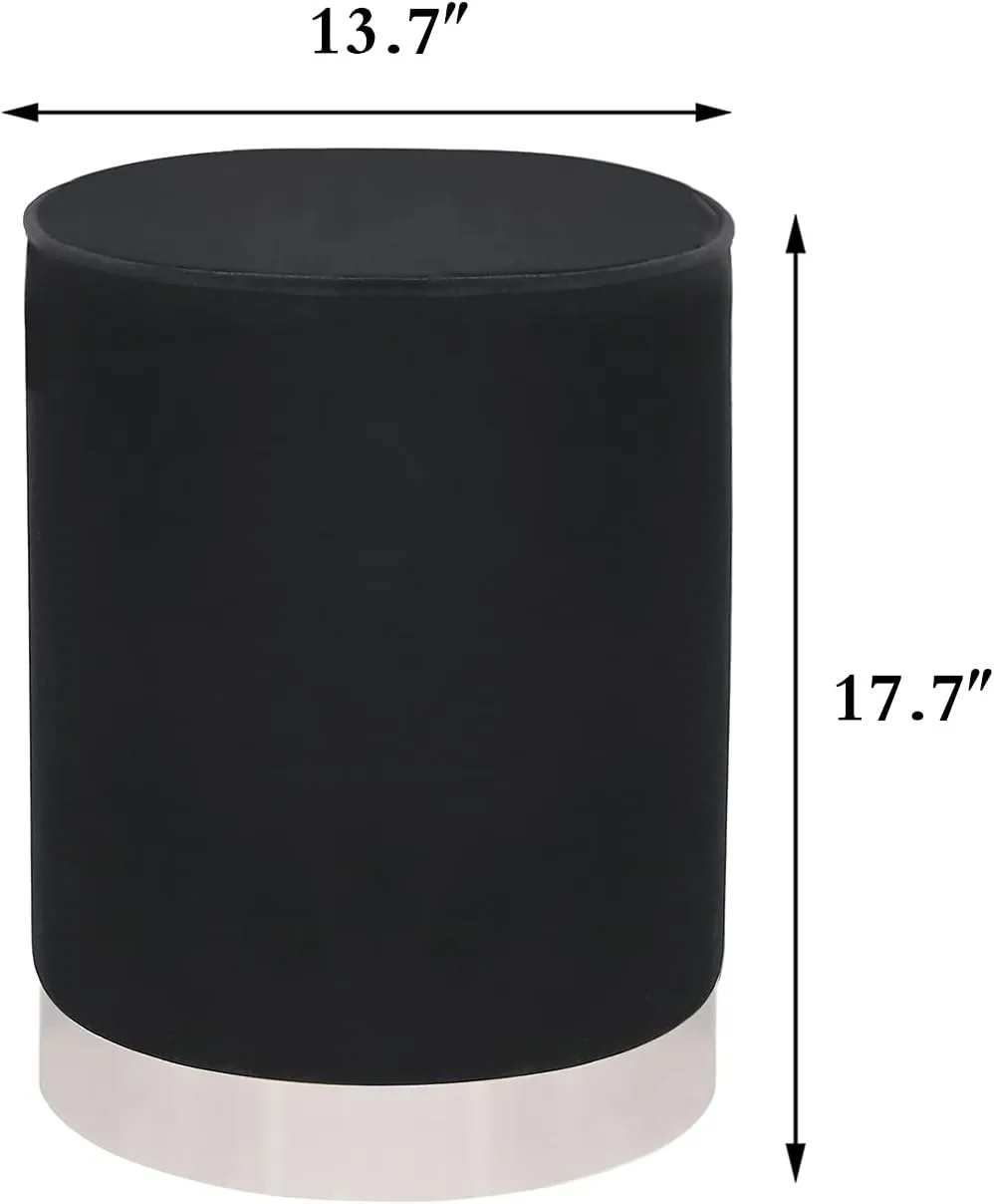 Joveco 17.7" Height Vanity Stool Ottoman, Upholstered Round Footrest Stool Makeup Chair, Mid Century Modern Side Table for Bedroom Girls Room Living Room (A-Black)