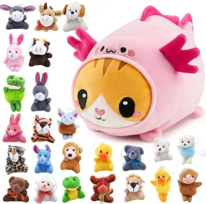 JOYIN 24 Pack Mini Animal Plush Toy Assortment (24 Units 3" Each) Bundle with Stuffed Animal, Kawaii Axolotl Cat Plush Toy