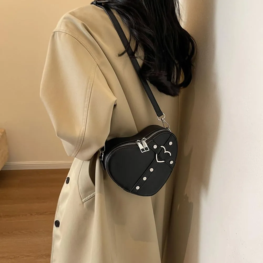 JQWSVE Cute Heart Shaped Purse for Women Faux Leather Heart Crossbody Bag Y2k Purse Small Shoulder Handbag with Zipper