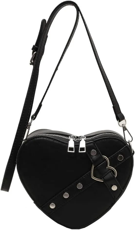 JQWSVE Cute Heart Shaped Purse for Women Faux Leather Heart Crossbody Bag Y2k Purse Small Shoulder Handbag with Zipper