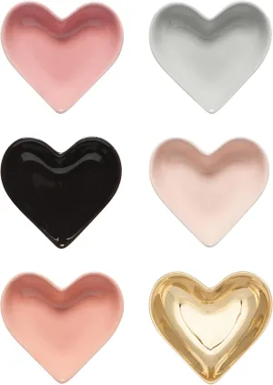 Jubilee Now Designs Heart Stoneware Shaped Pinch Bowl Set, Mini Bowls for Dipping and Seasoning-Soy Sauce Dish, 2 oz, DIA3.75 x H1in, Set of 6