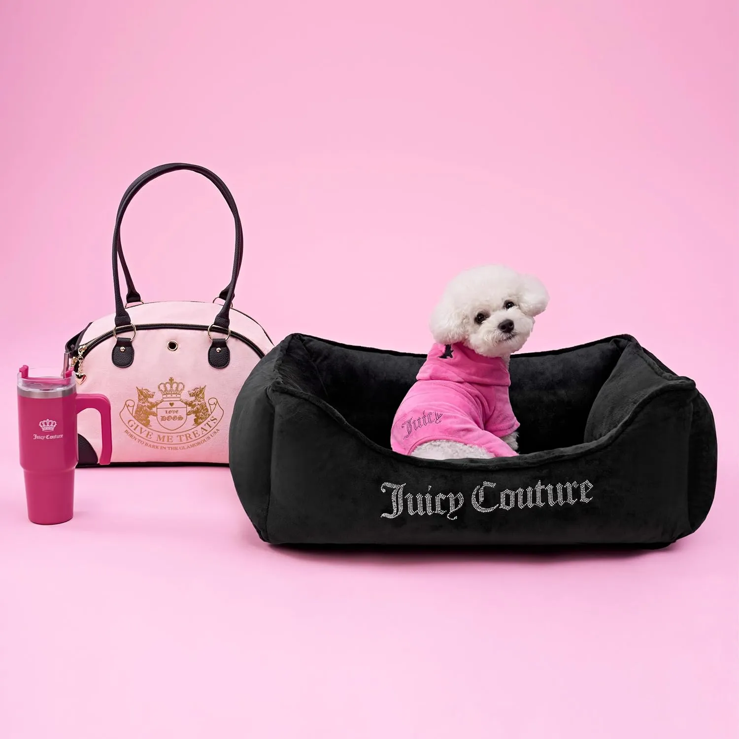 Juicy Couture Hooded Pet Juicy Bling Velour Tracksuit Chest 16 inches for Small Dogs and Cats - Hot Pink - XS/S