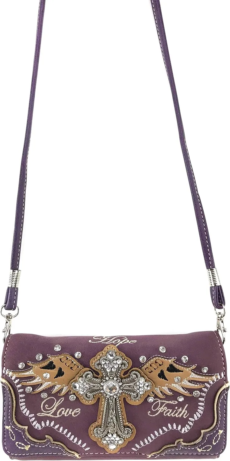 Justin West Cross Angel Wings Concealed Carry Handbag Purse