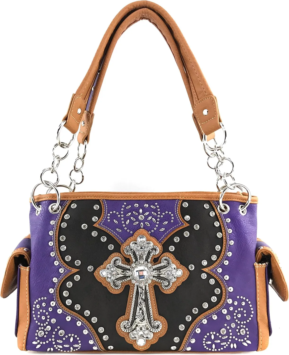 Justin West Floral Studs Laser Cut Western Rhinestone Cross Handbag Purse Conceal Carry