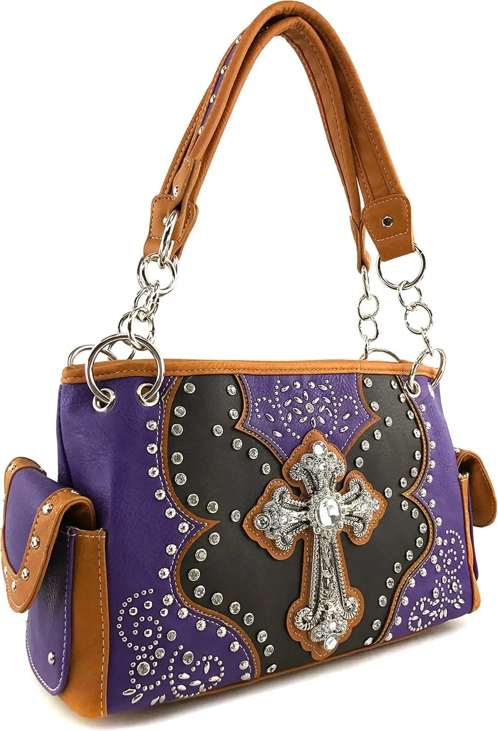 Justin West Floral Studs Laser Cut Western Rhinestone Cross Handbag Purse Conceal Carry