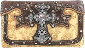 Justin West Paisley Embroidery Floral Tooled Leather Rhinestone Cross Shoulder Concealed Carry Handbag Purse