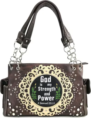 Justin West Prayer Bible God is my Strength and Power Samuel 22:33 Concealed Carry Handbag Purse