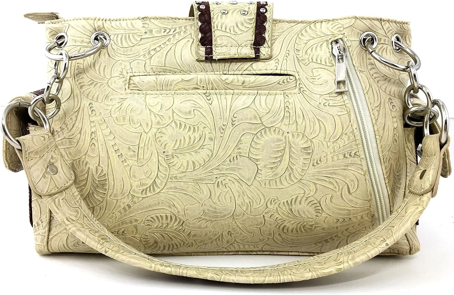Justin West Purse Laser Cut Rhinestone Silver Buckle Cross Shape Concealed Carry Handbag