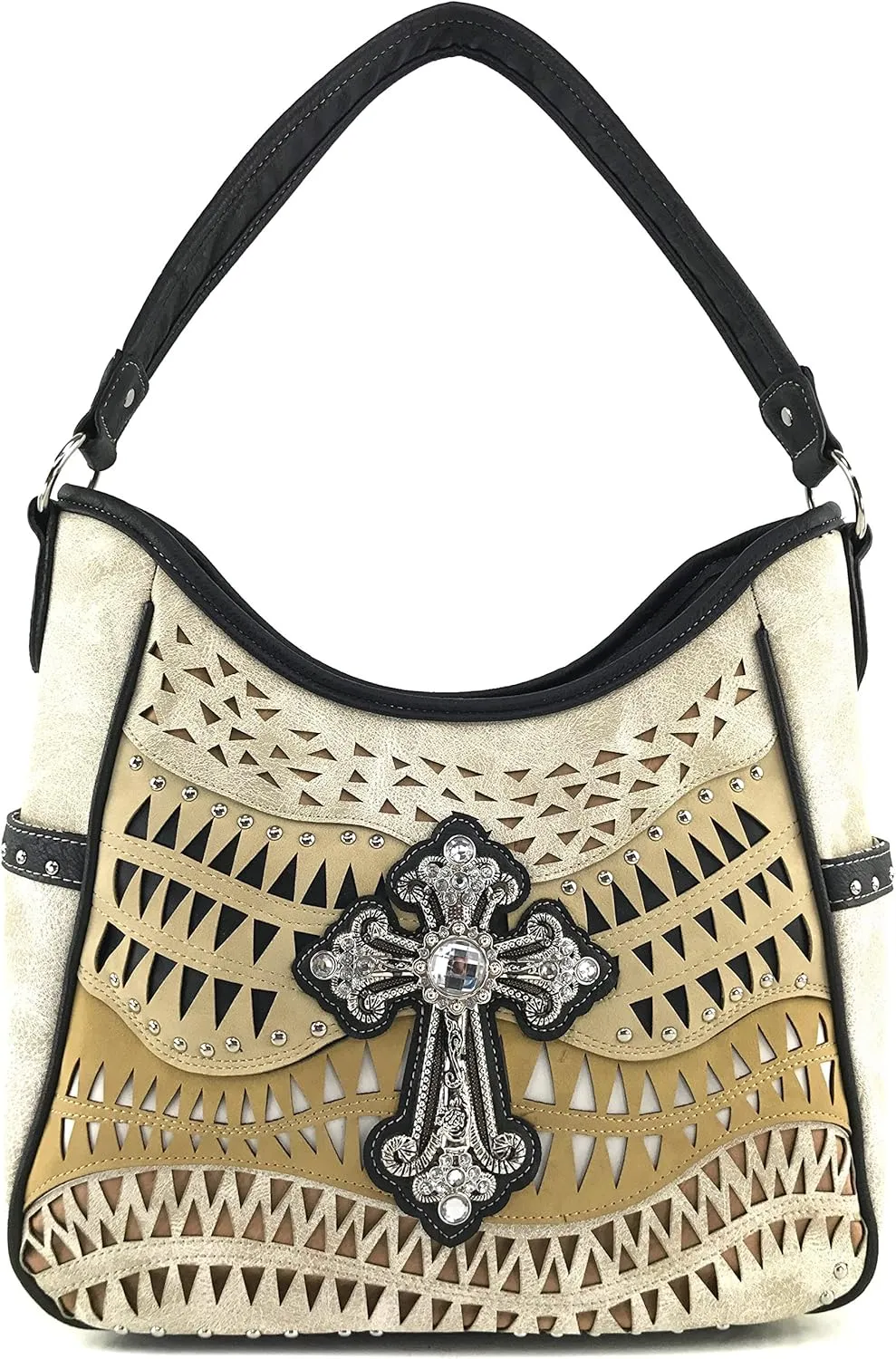 Justin West Studs Laser Cut Triangle Western Rhinestone Cross Handbag Purse Conceal Carry