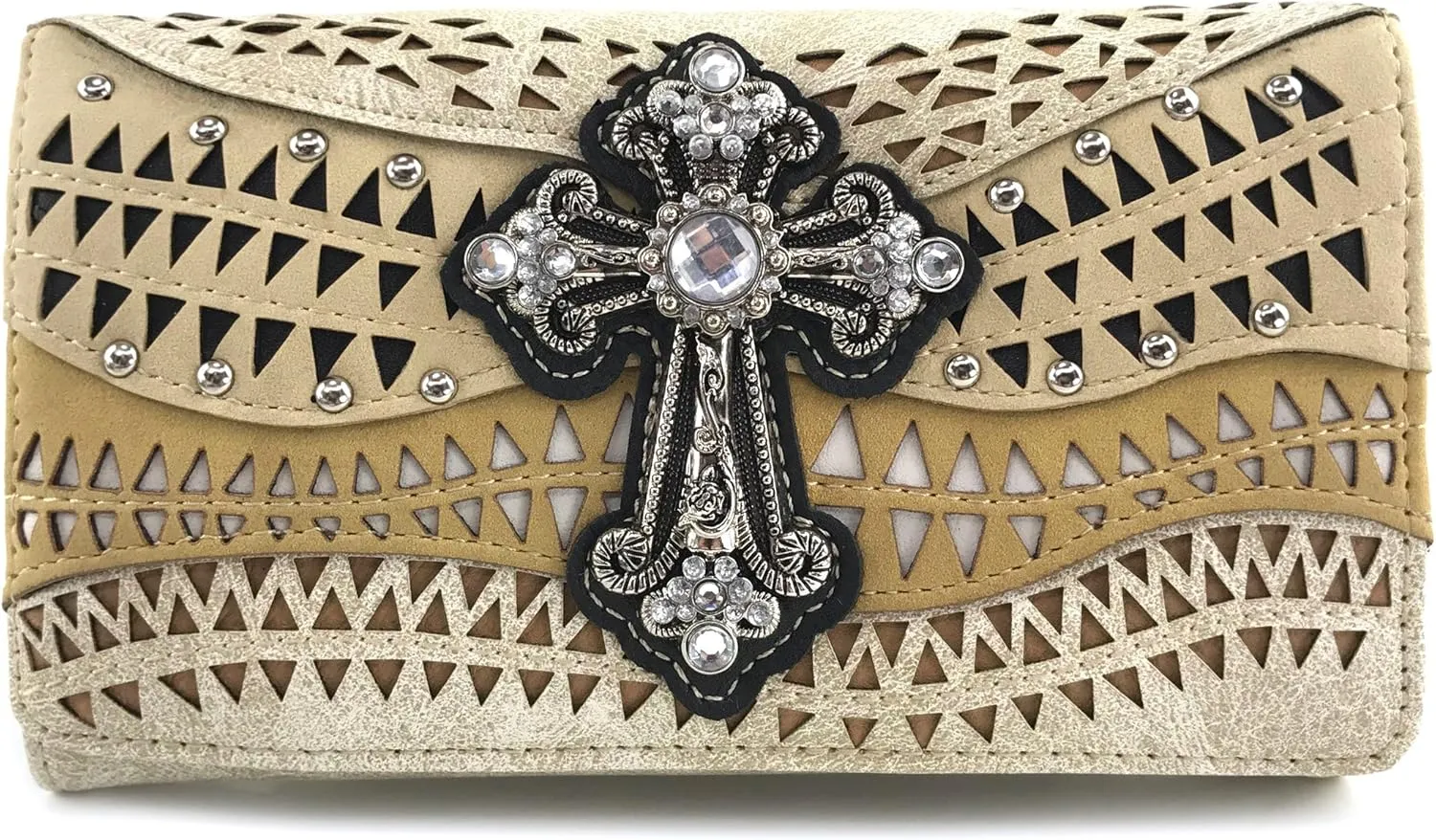 Justin West Studs Laser Cut Triangle Western Rhinestone Cross Handbag Purse Conceal Carry