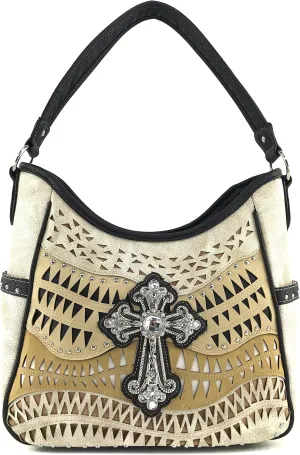 Justin West Studs Laser Cut Triangle Western Rhinestone Cross Handbag Purse Conceal Carry