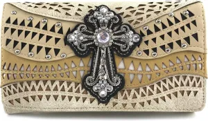 Justin West Studs Laser Cut Triangle Western Rhinestone Cross Handbag Purse Conceal Carry