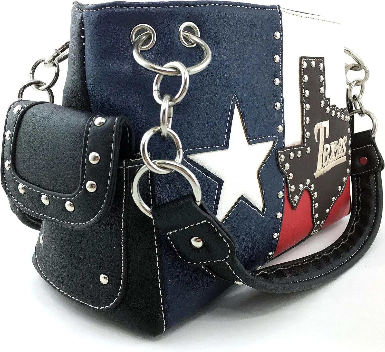 Justin West Texas Red White Blue Flag Patriotic Chain Shoulder Concealed Carry Handbag Purse Trifold Wallet