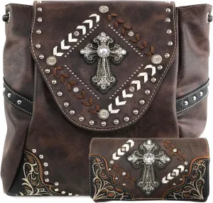 Justin West Trendy Western Cross Rhinestone Conceal Carry Women Backpack Purse