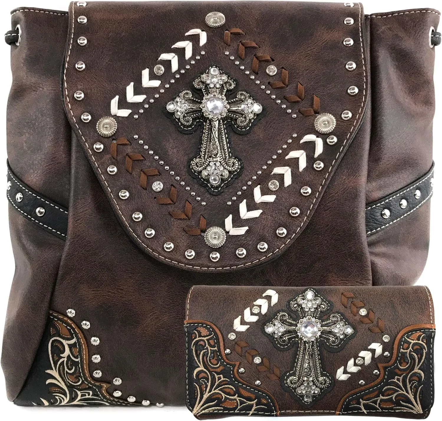 Justin West Trendy Western Cross Rhinestone Conceal Carry Women Backpack Purse