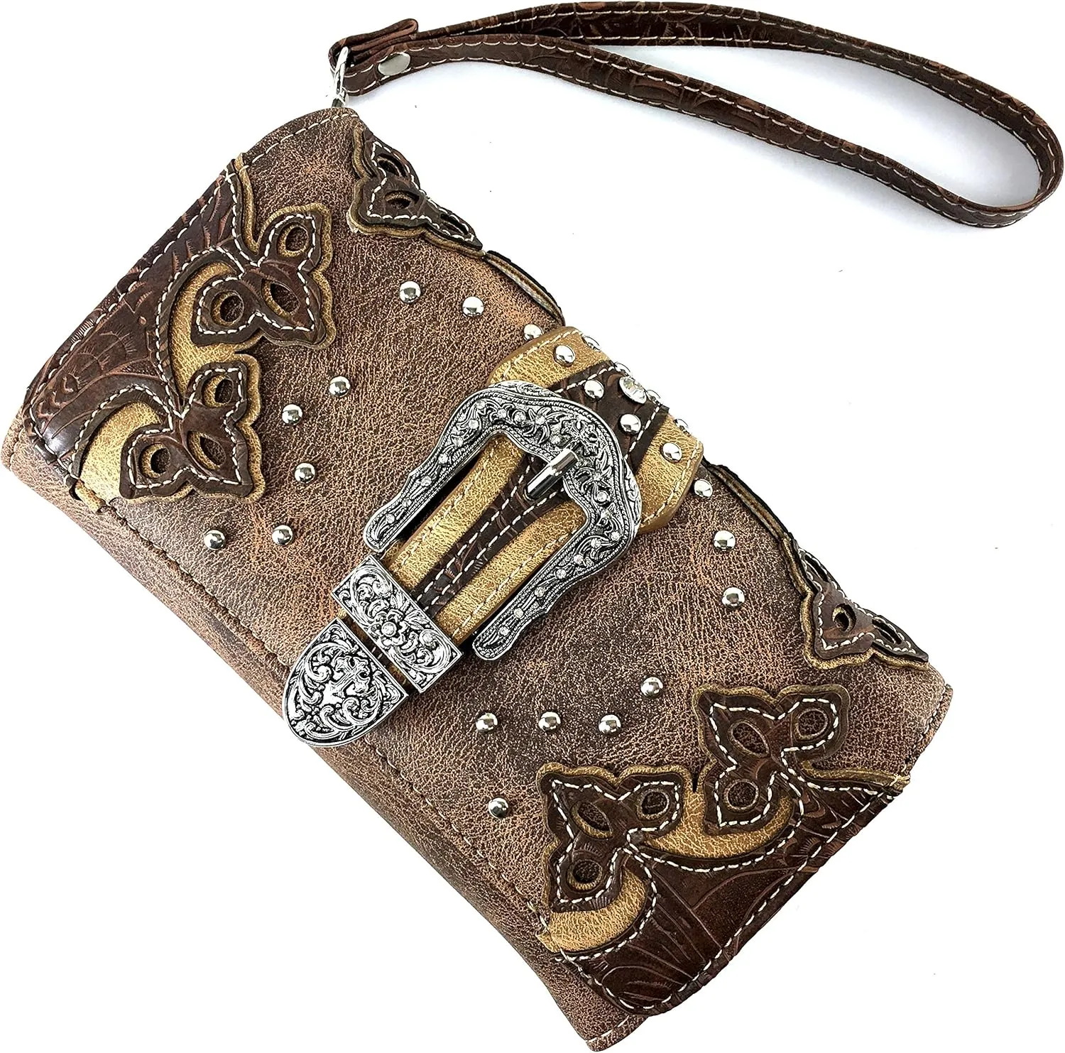 Justin West Western Brown Purse Floral Buckle Concealed Carry Handbag
