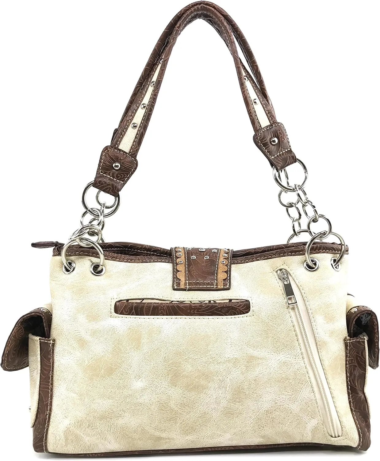 Justin West Western Brown Purse Floral Buckle Concealed Carry Handbag