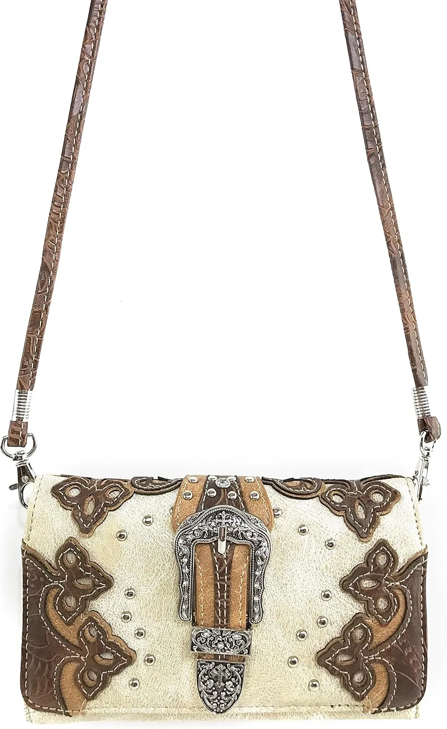 Justin West Western Brown Purse Floral Buckle Concealed Carry Handbag