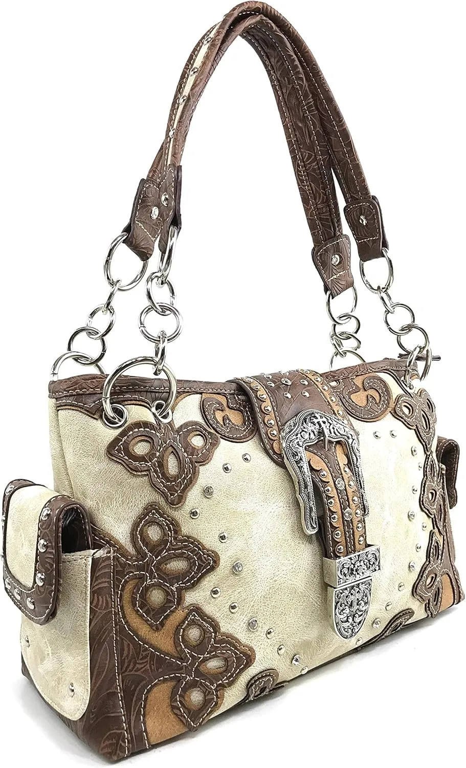 Justin West Western Brown Purse Floral Buckle Concealed Carry Handbag