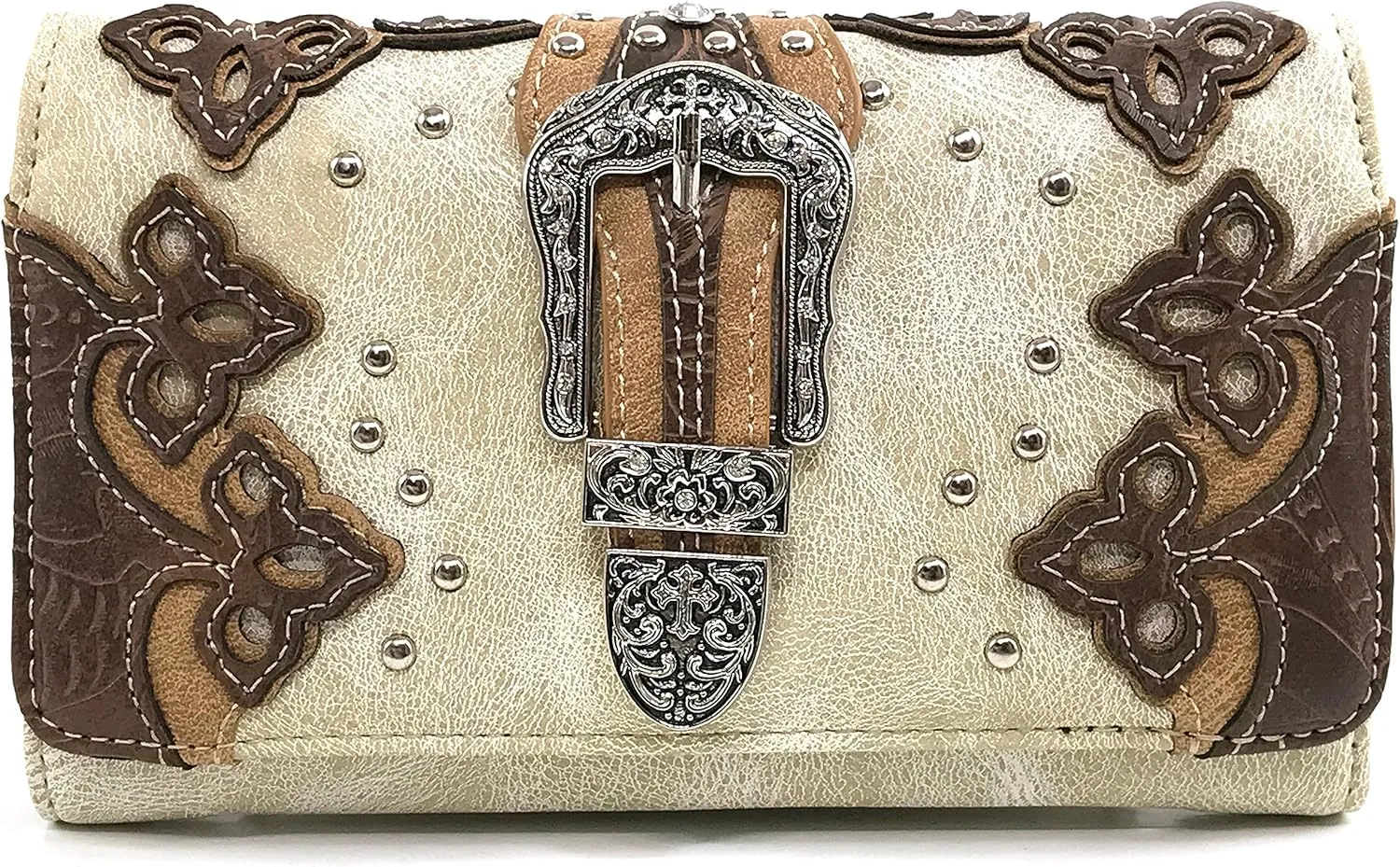 Justin West Western Brown Purse Floral Buckle Concealed Carry Handbag