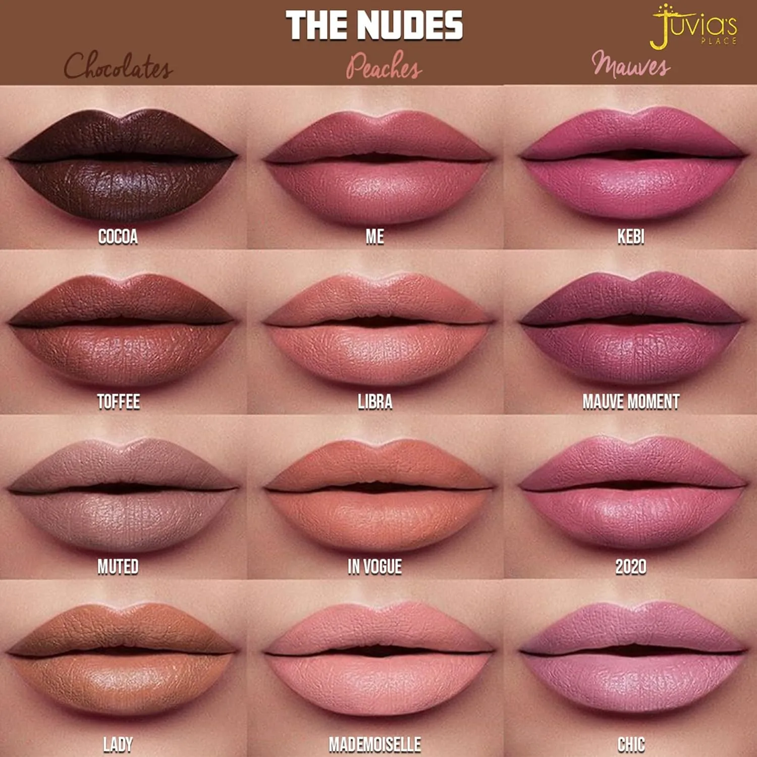 Juvia's Place The Nude Velvety Matte Lipstick Cocoa - Nude, Long-lasting, Rich-Color Lip Makeup, Creamy Lipstick with Matte Finish, Beauty & Lip Products